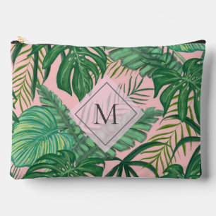 Bolsito Accesorio Grande Monograma de arte rosa de acuarela tropical botáni