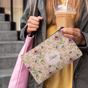 Bolsito Accesorio Grande Monograma de la reina de oro y las flores de Rosa 