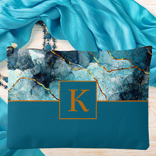 Bolsito Accesorio Grande Monograma de mármol brillante azul y dorado
