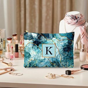 Bolsito Accesorio Grande Monograma de mármol purpurinoso azul y dorado