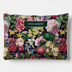 Bolsito Accesorio Grande Monograma de patrón negro floral rosa vintage