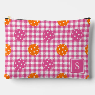 Bolsito Accesorio Grande Monograma de pickleball a cuadros rosa naranja pre