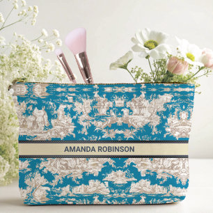 Bolsito Accesorio Grande Monograma de tela azul turquesa de jouy