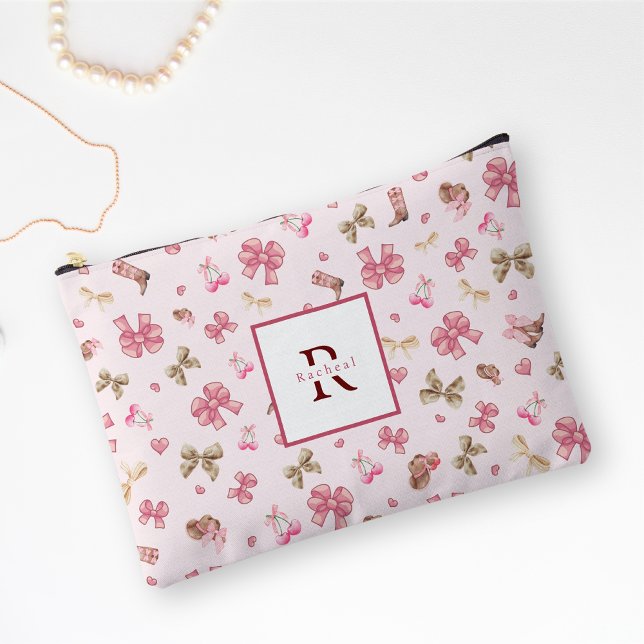 Bolsito Accesorio Grande Monograma del patrón Coquette de Cowgirl Rosa (Subido por el creador)