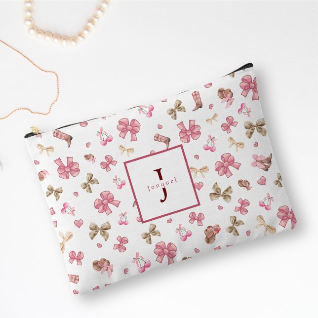 Bolsito Accesorio Grande Monograma del patrón Coquette de Cowgirl Rosa (Subido por el creador)