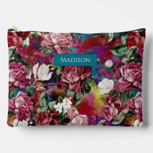 Bolsito Accesorio Grande Monograma elegante de estampado rojo con flores ro