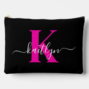 Bolsito Accesorio Grande Monograma Elegante de Negro y Rosa Script