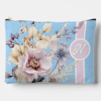 Monograma Floral azul y rosa pastel