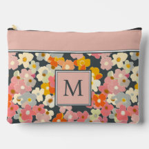 Monograma Inicial Floral Retro Moderno Rosa