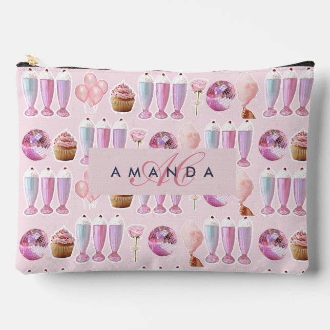 Bolsito Accesorio Grande Monograma Milkshake Cute Rubor Regalos Retro Rosa (Anverso)