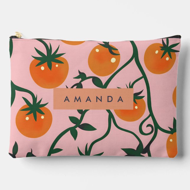 Bolsito Accesorio Grande Monograma Patrón de vino de tomate retro personali (Anverso)