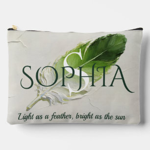 Bolsito Accesorio Grande Monograma personalizada de pluma verde salvia