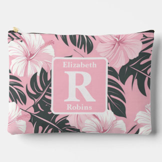 Bolsito Accesorio Grande Monograma personalizado del hibisco rosa tropical