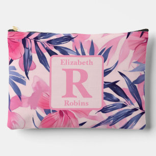 Bolsito Accesorio Grande Monograma personalizado del hibisco rosa tropical