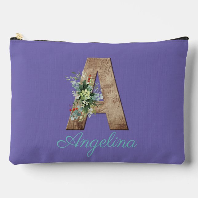 Bolsito Accesorio Grande Monograma Una letra de madera rojo flor violeta (Anverso)