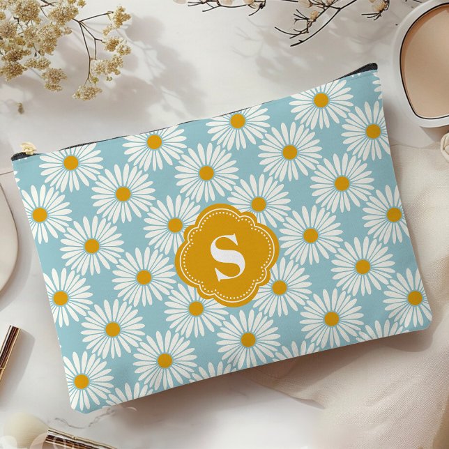 Bolsito Accesorio Grande Monogramado Patrón De Daisy Azul Y Blanco (Subido por el creador)