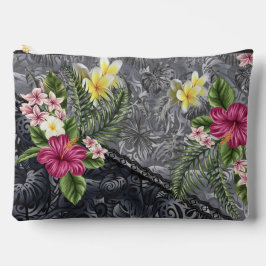 Bolsito Accesorio Grande Monstera Tapa e Hibiscus hawaiano