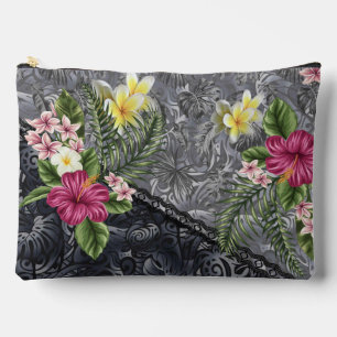 Bolsito Accesorio Grande Monstera Tapa e Hibiscus hawaiano