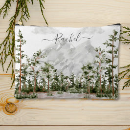 Bolsito Accesorio Grande Montaña y bosque de acuarela monogramada