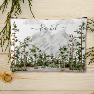 Bolsito Accesorio Grande Montaña y bosque de acuarela monogramada