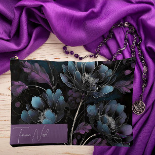 Bolsito Accesorio Grande Morado oscuro y floral azul personalizado