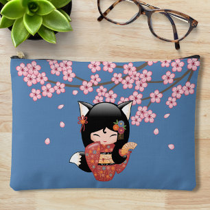 Bolsito Accesorio Grande Muñeca Kitsune Kokeshi - Chica Geisha Zorro Negro