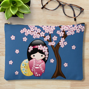 Bolsito Accesorio Grande Muñeca Kokeshi de primavera - azul geisha japonés
