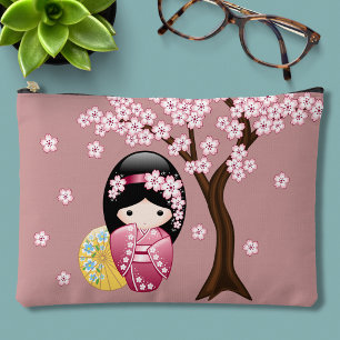 Bolsito Accesorio Grande Muñeca Kokeshi de primavera - rosa geisha japonés 