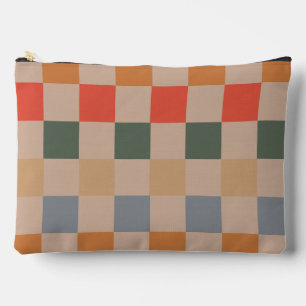 Bolsito Accesorio Grande Naranja azul beige Brown Checkered Gingham Pattern