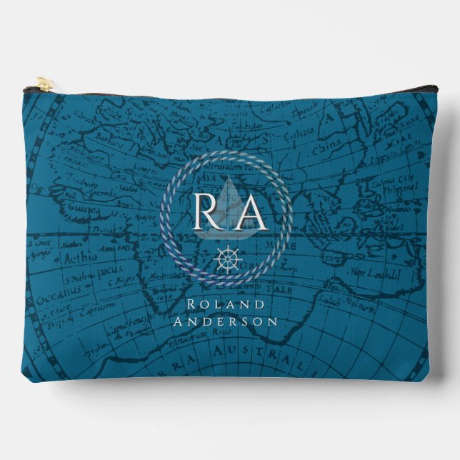 Bolsito Accesorio Grande Nautical Rope Monogram Map Blue (Anverso)