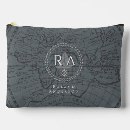 Bolsito Accesorio Grande Nautical Rope Monogram Map Grey
