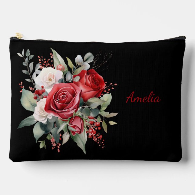 Bolsito Accesorio Grande Negro Elegante Y Aburrido Con Flores (Anverso)