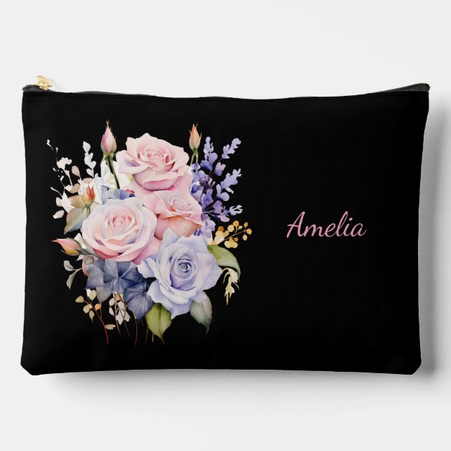 Bolsito Accesorio Grande Negro Elegante Y Aburrido Con Flores (Anverso)