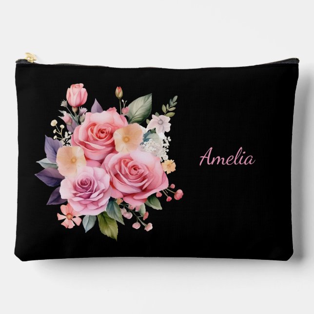 Bolsito Accesorio Grande Negro Elegante Y Aburrido Con Flores (Anverso)