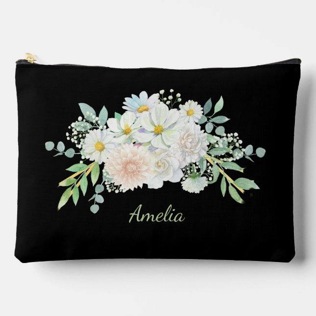 Bolsito Accesorio Grande Negro Elegante Y Aburrido Con Flores (Anverso)