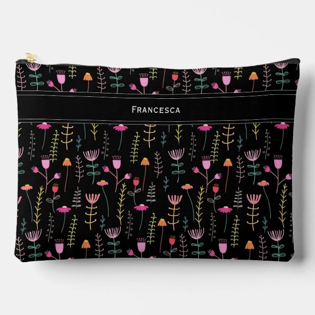 Bolsito Accesorio Grande Neon Wildflowers, monograma personalizado (Anverso)