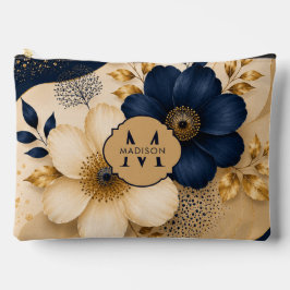 Bolsito Accesorio Grande Nombre inicial en floral botánico en azul marino y