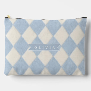 Bolsito Accesorio Grande Nombre Personalizado Argyle Suave Azul Claro Espon
