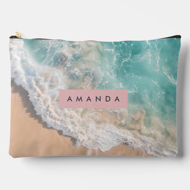 Bolsito Accesorio Grande Ola de mar de Turquesa personalizada de la playa (Anverso)
