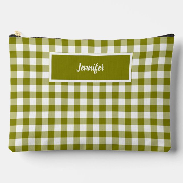 Bolsito Accesorio Grande Olive Green Plaid Personalized (Anverso)