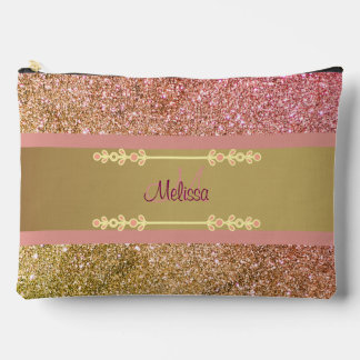 Bolsito Accesorio Grande Ombre Dorado Rosa Glitter Glam Monograma de Nombre