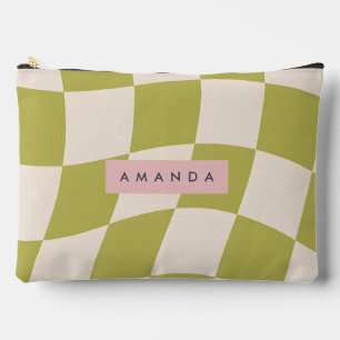 Bolsito Accesorio Grande Onda Cuadrada Retro Verde Oliva Personalizada