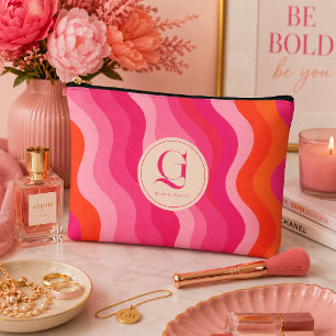 Bolsito Accesorio Grande Onda retro naranja rosa monograma personalizado