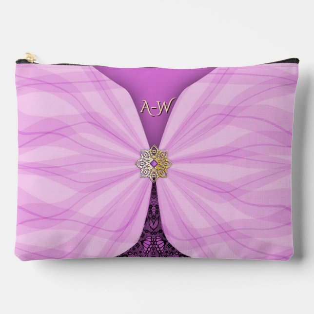 Bolsito Accesorio Grande Orquídea Rosa Joya Textil Ilusión Monogramada   (Anverso)