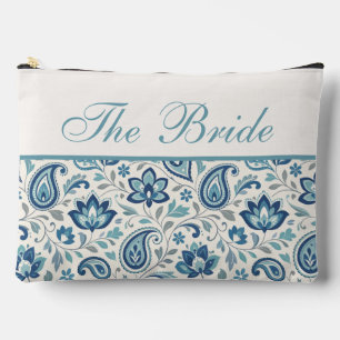 Bolsito Accesorio Grande Paisley Floral Moderno Azul y Verde de Boda