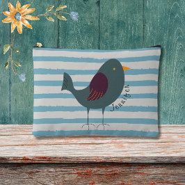 Bolsito Accesorio Grande Pájaro blanco con nombre personalizado en rayas az