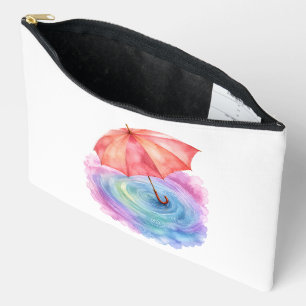 Bolsito Accesorio Grande Paraguas de Acuarela Pastel Ondas de Lluvia Arte