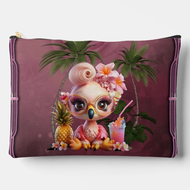 Bolsito Accesorio Grande Paraíso rosa, un flamingo dulce (Anverso)