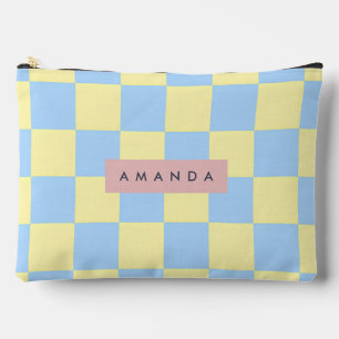 Bolsito Accesorio Grande Pastel Amarillo y Azul Personalizado a Cuadros