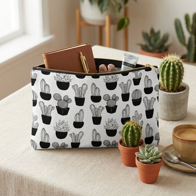 Bolsito Accesorio Grande Patrón de arte de línea de cactus (Subido por el creador)